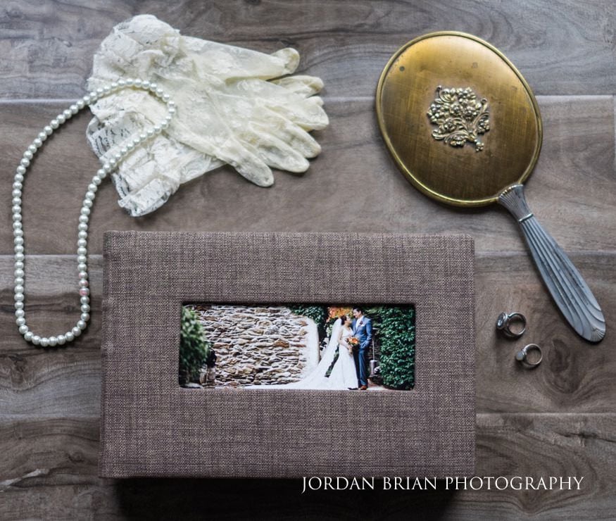 Custom fabric wrapped wedding album Old Mill at Rose Valley